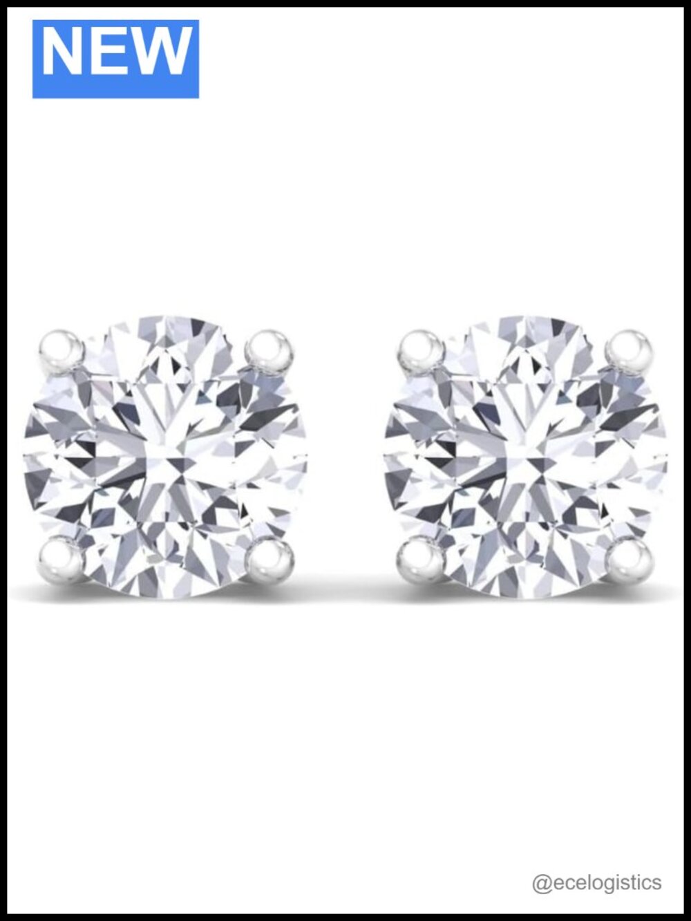 Moissanite Stud Earrings 18K White Gold Plated Sterling Silver D Color VVS1